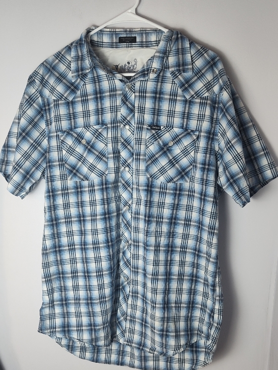 Bullhead Other - Bullhead Men’s Blue Plaid Western Pearl Snap Short Sleeve Shirt Large
